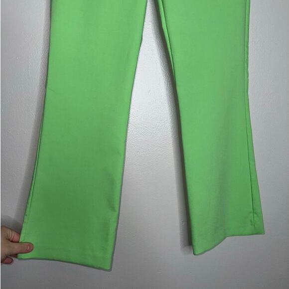 Zara High Rise Kick Flare Pants Neon Green Size Medium Retro Minimalist Trousers - Picture 5 of 6